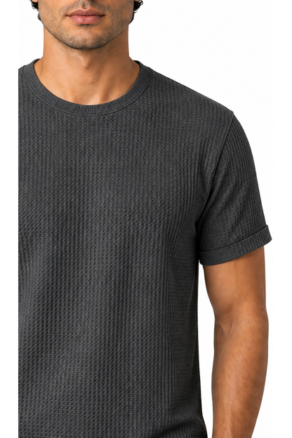 Ventorino micro-textured crew-neck T-shirt in dark gray — fabric detail