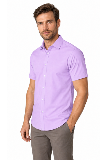 Ventorino short-sleeve button-collar shirt in light purple — model view