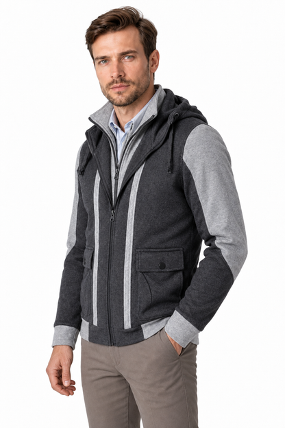 Ventorino Men's Field Jacket Protective Hood Casual Fit | Ventorino in Dark Grey — model three-quarter view