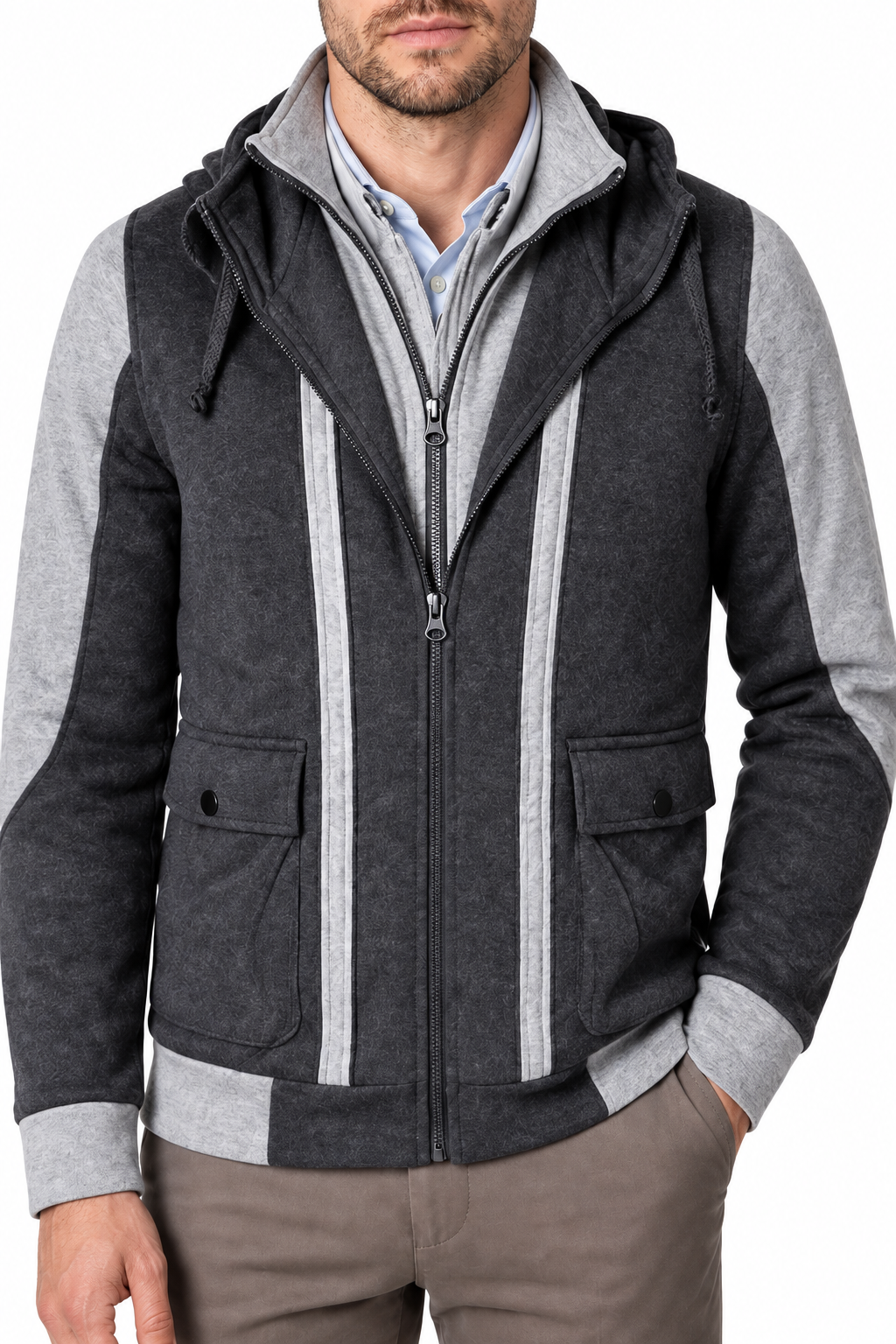 Ventorino Men's Field Jacket Protective Hood Casual Fit | Ventorino in Dark Grey — garment and fabric detail
