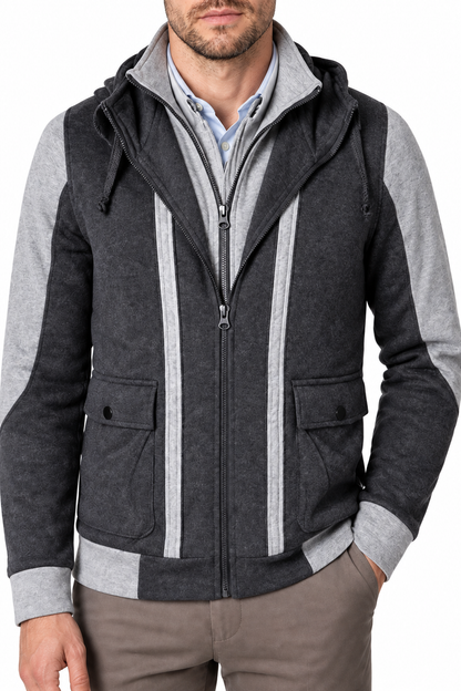 Ventorino Men's Field Jacket Protective Hood Casual Fit | Ventorino in Dark Grey — garment and fabric detail