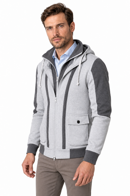 Ventorino Men's Field Jacket Protective Hood Casual Fit | Ventorino in Light Grey — model three-quarter view