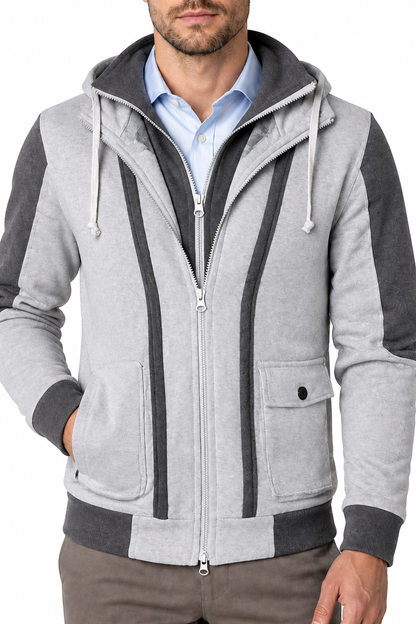 Ventorino Men's Field Jacket Protective Hood Casual Fit | Ventorino in Light Grey — garment and fabric detail