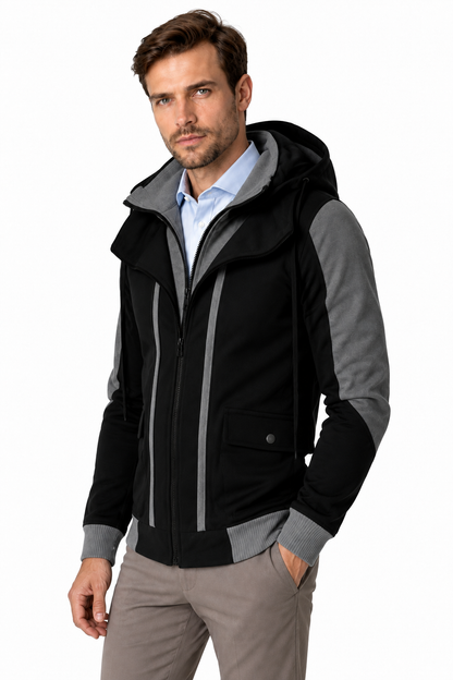 Ventorino Men's Field Jacket Protective Hood Casual Fit | Ventorino in Black — model three-quarter view