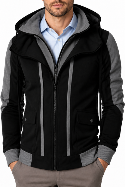 Ventorino Men's Field Jacket Protective Hood Casual Fit | Ventorino in Black — garment and fabric detail