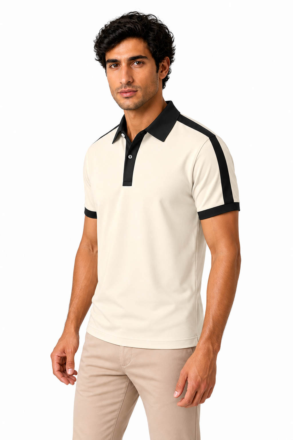 Ventorino Men's Business Polo Contrast Trim Refined Fit | Ventorino in Apricot — model three-quarter view