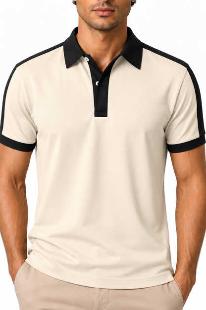 Ventorino Men's Business Polo Contrast Trim Refined Fit | Ventorino in Apricot — garment and fabric detail