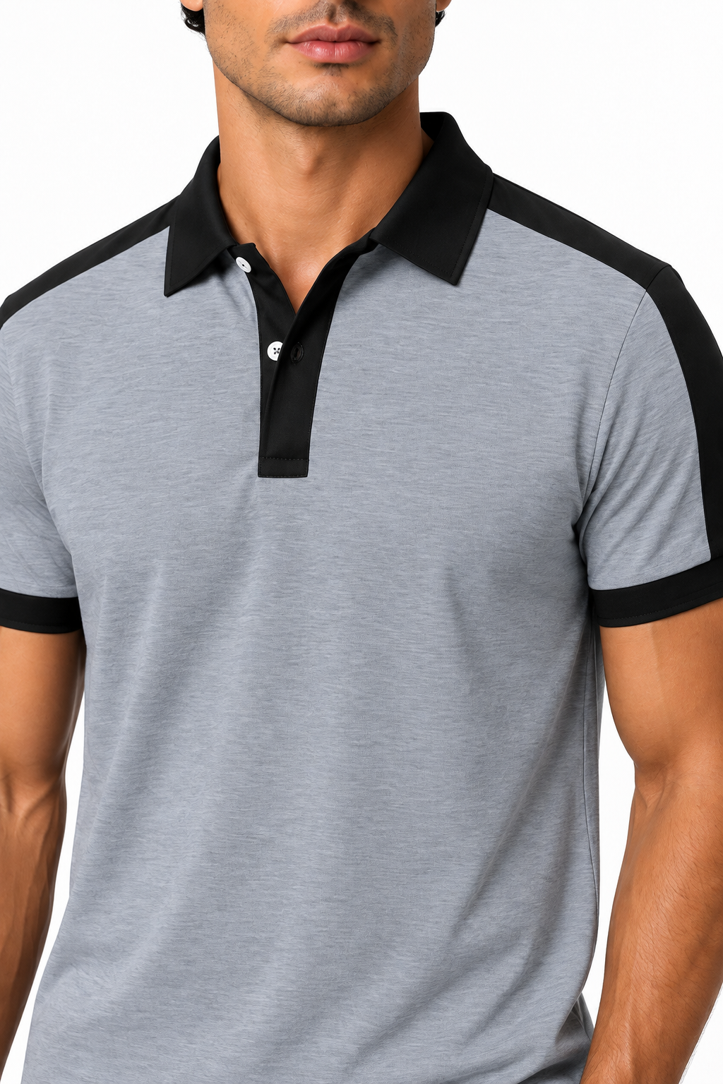 Ventorino Men's Business Polo Contrast Trim Refined Fit | Ventorino in Gray — garment and fabric detail