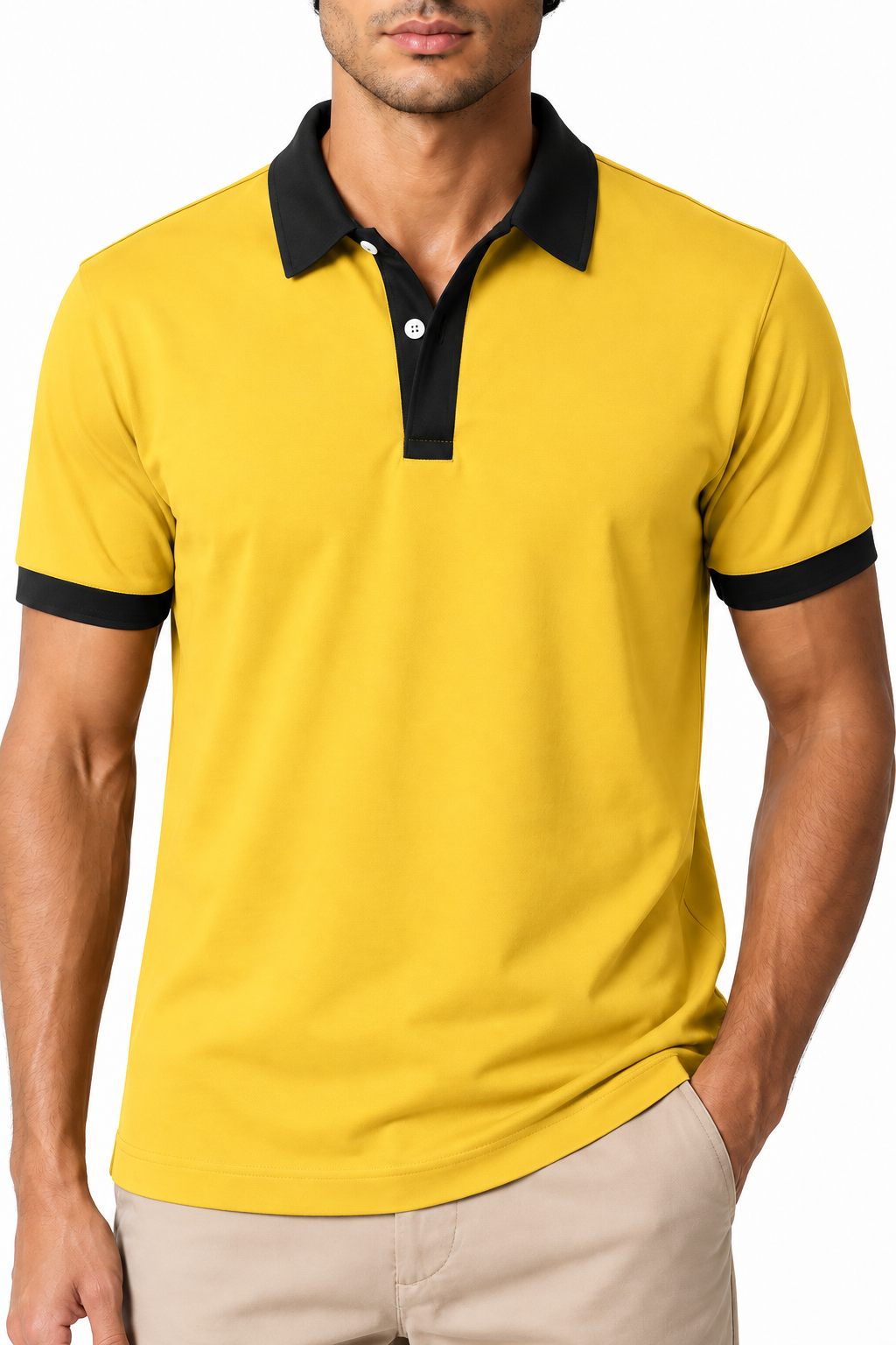 Ventorino Men's Business Polo Contrast Trim Refined Fit | Ventorino in Yellow — garment and fabric detail