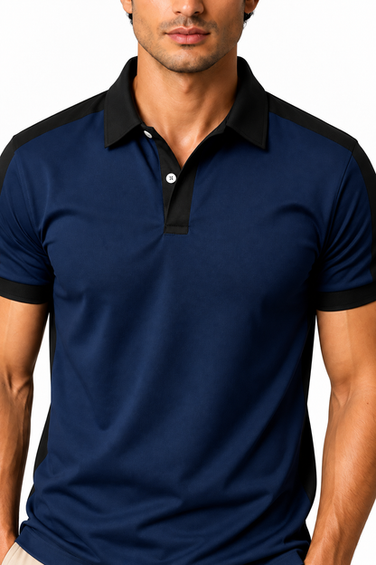 Ventorino Men's Business Polo Contrast Trim Refined Fit | Ventorino in Navy Blue — garment and fabric detail