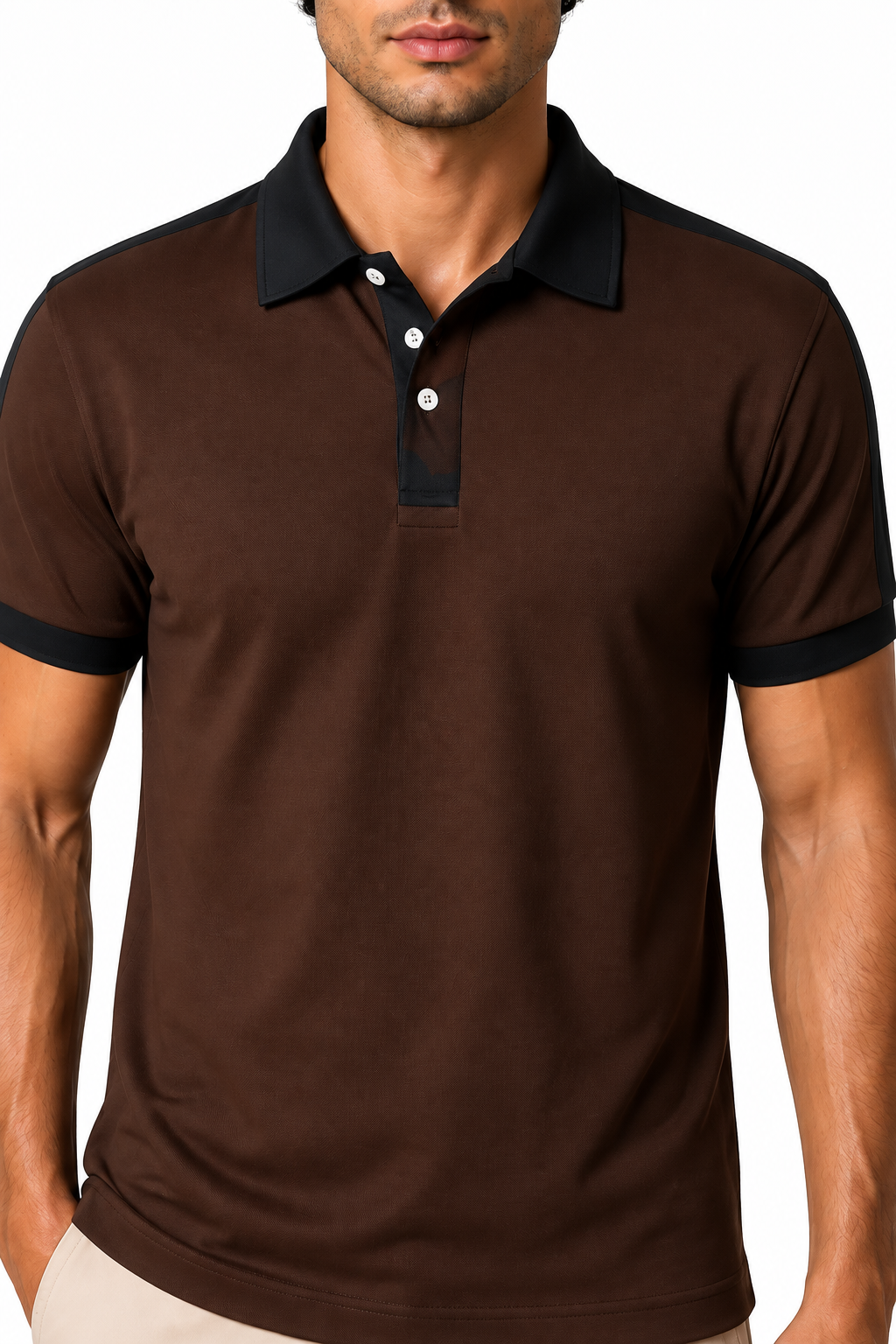 Ventorino Men's Business Polo Contrast Trim Refined Fit | Ventorino in Brown — garment and fabric detail