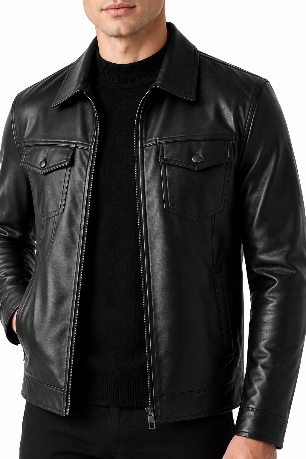 Ventorino Men's Jacket Quilted Finish Faux Leather | Ventorino in Spring And Autumn — garment and fabric detail