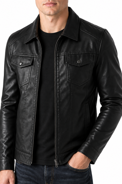 Ventorino Men's Jacket Quilted Finish Faux Leather | Ventorino in Fleece Lined — garment and fabric detail