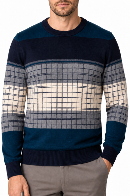 Ventorino Men's Sweater Geometric Pattern Crew Neck | Ventorino in Milky white — garment and fabric detail