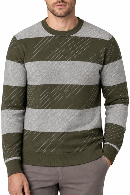 Ventorino Men's Sweater Geometric Pattern Crew Neck | Ventorino in Army Green — garment and fabric detail