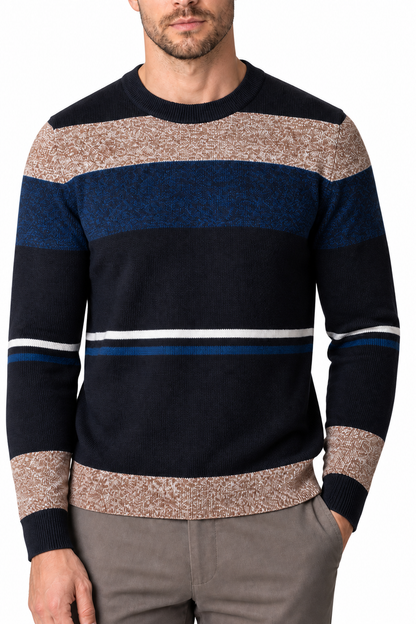 Ventorino Men's Sweater Geometric Pattern Crew Neck | Ventorino in Coffee — garment and fabric detail
