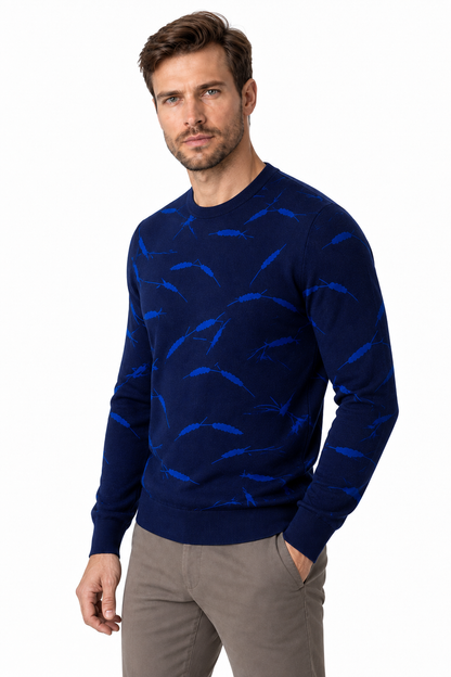 Ventorino Men's Sweater Geometric Pattern Crew Neck | Ventorino in Peacock blue — model three-quarter view