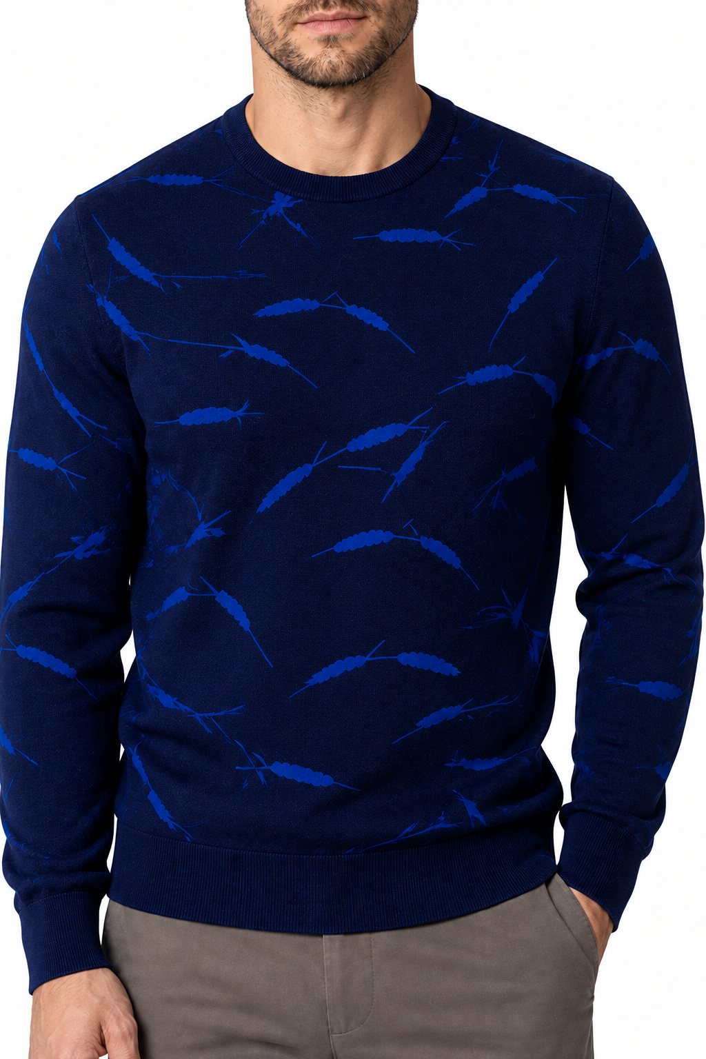Ventorino Men's Sweater Geometric Pattern Crew Neck | Ventorino in Peacock blue — garment and fabric detail