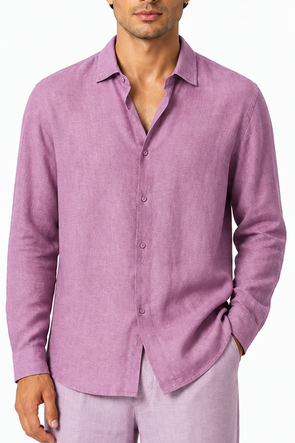 Ventorino relaxed long-sleeve button-up in pink — woven fabric and collar detail