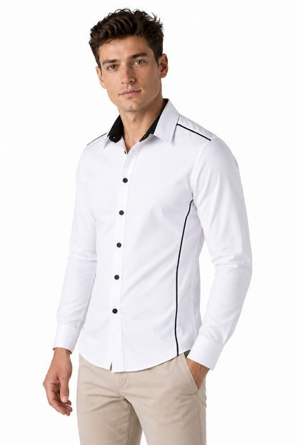 Ventorino Men's Shirt Slim Fit Contrast Collar | Ventorino in White — model three-quarter view