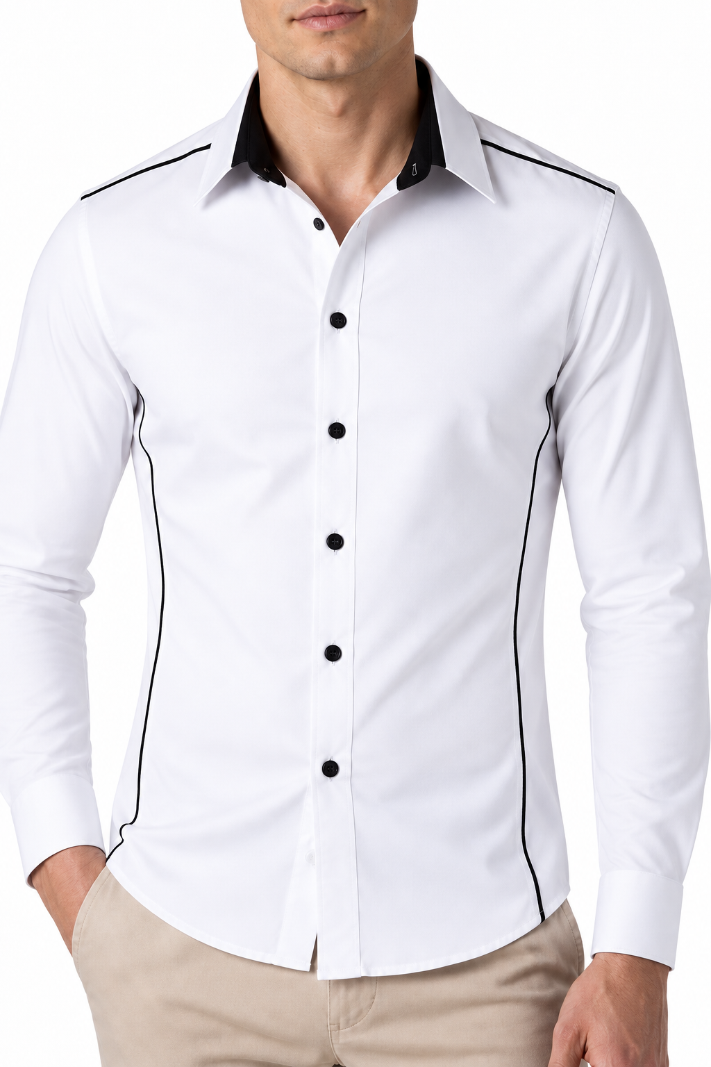 Ventorino Men's Shirt Slim Fit Contrast Collar | Ventorino in White — garment and fabric detail