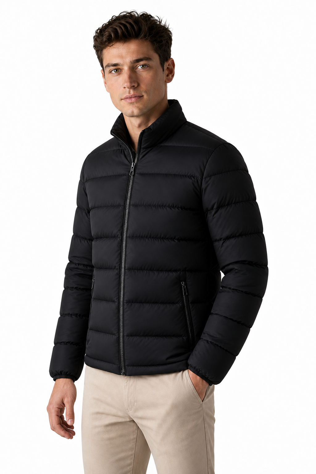 Ventorino Men's Puffer Jacket Quilted Finish Warm Insulation | Ventorino in Single style — model three-quarter view