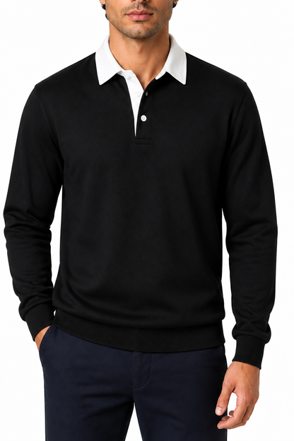 Ventorino Men's Polo Shirt Long Sleeves Versatile Fit | Ventorino in Black — garment and fabric detail