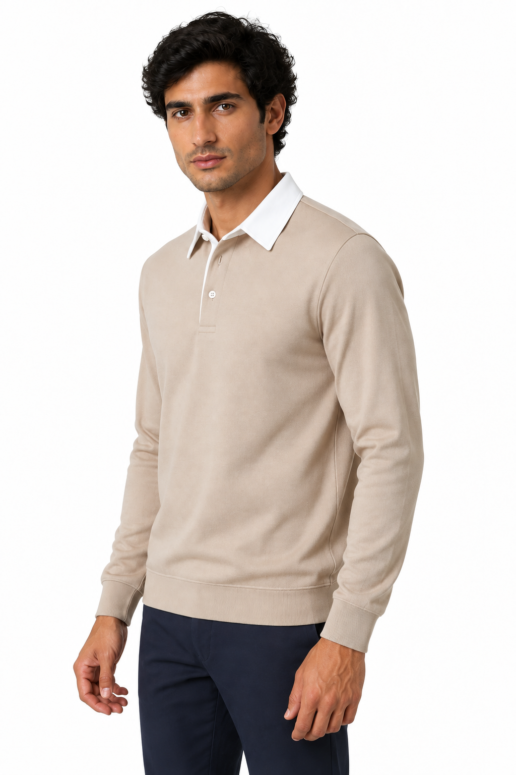 Ventorino Men's Polo Shirt Long Sleeves Versatile Fit | Ventorino in Khaki — model three-quarter view