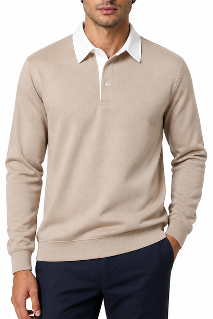 Ventorino Men's Polo Shirt Long Sleeves Versatile Fit | Ventorino in Khaki — garment and fabric detail