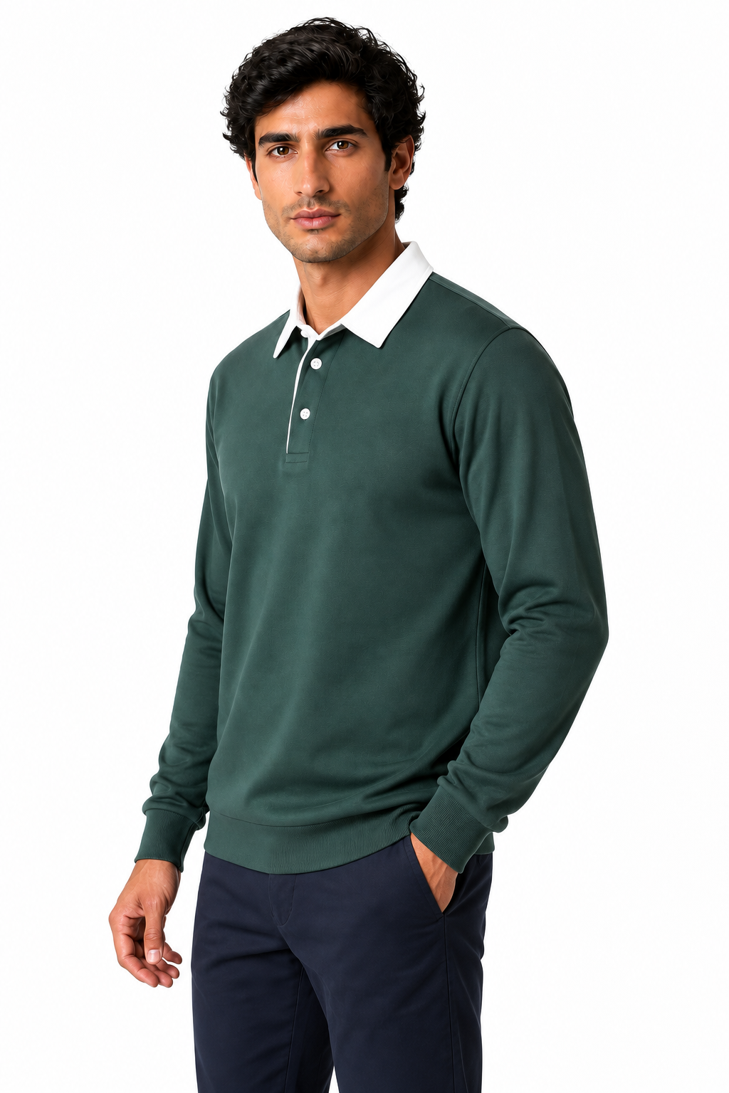 Ventorino Men's Polo Shirt Long Sleeves Versatile Fit | Ventorino in Grass Green — model three-quarter view