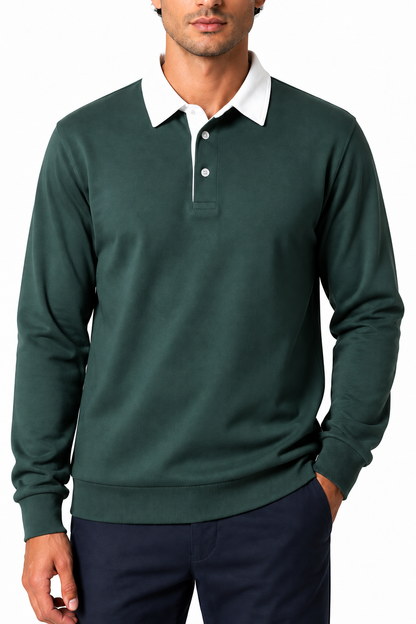 Ventorino Men's Polo Shirt Long Sleeves Versatile Fit | Ventorino in Grass Green — garment and fabric detail