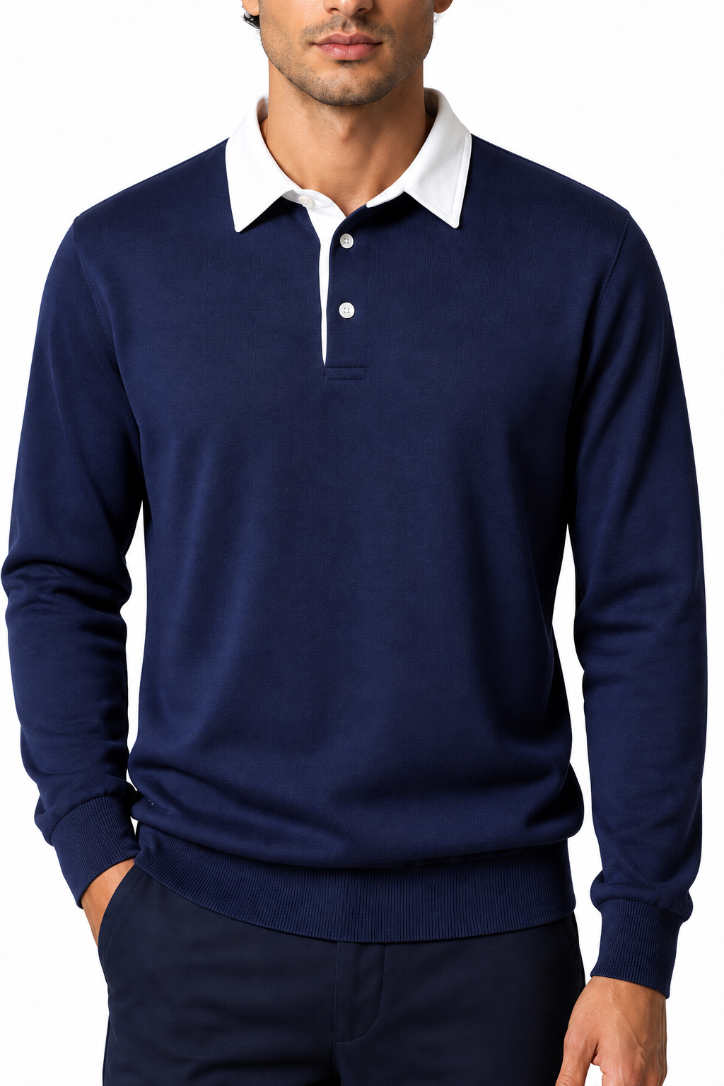Ventorino Men's Polo Shirt Long Sleeves Versatile Fit | Ventorino in Navy Blue — garment and fabric detail