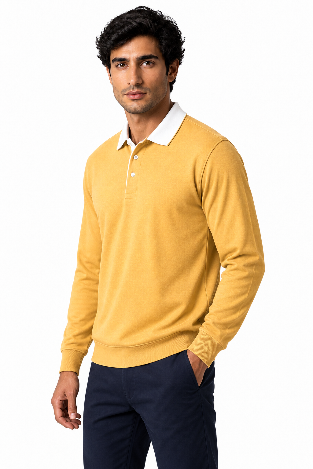 Ventorino Men's Polo Shirt Long Sleeves Versatile Fit | Ventorino in Yellow — model three-quarter view