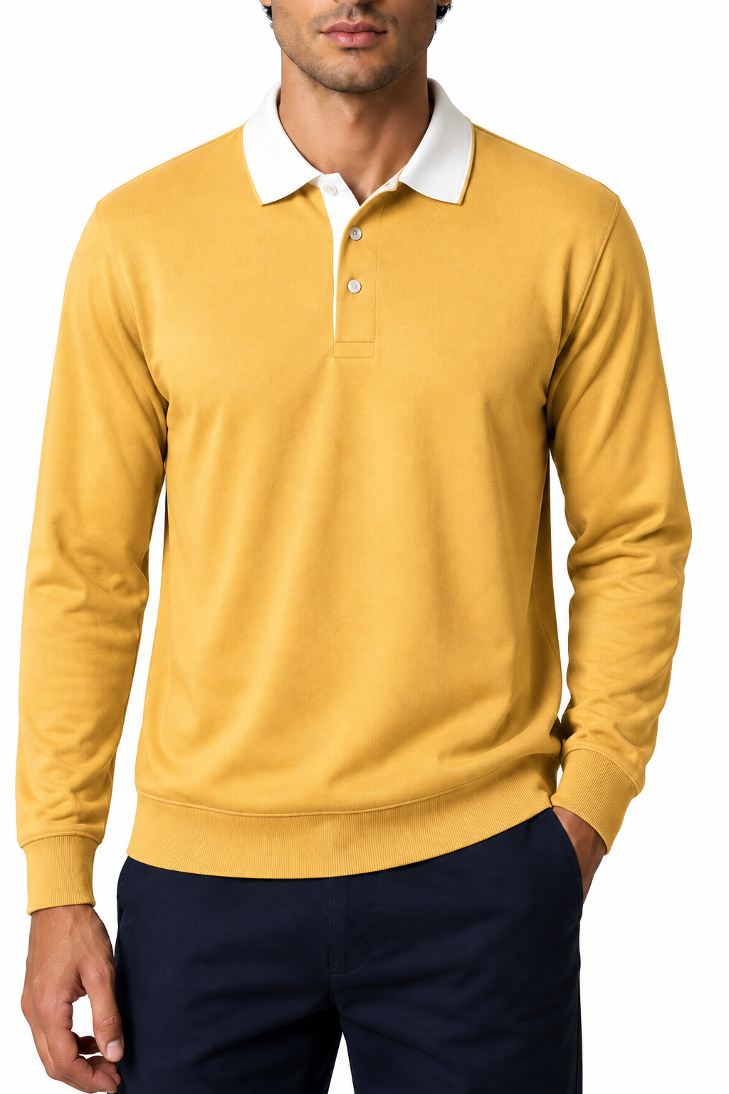 Ventorino Men's Polo Shirt Long Sleeves Versatile Fit | Ventorino in Yellow — garment and fabric detail