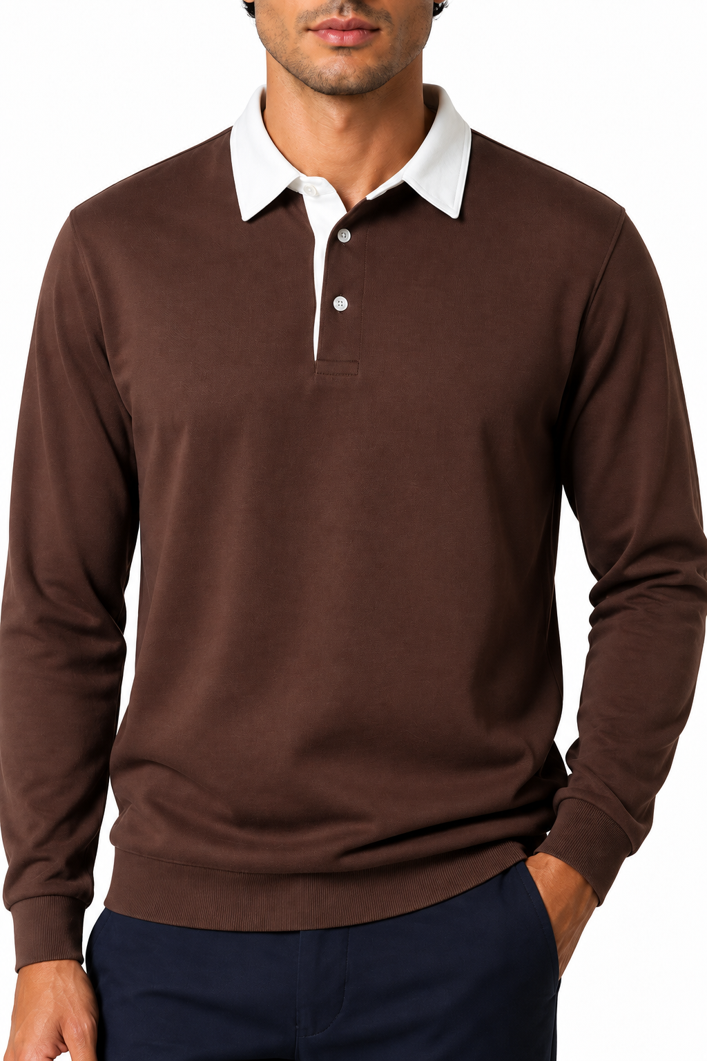 Ventorino Men's Polo Shirt Long Sleeves Versatile Fit | Ventorino in Brown — garment and fabric detail