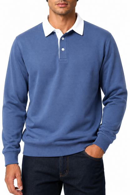 Ventorino Men's Polo Shirt Long Sleeves Versatile Fit | Ventorino in Denim Blue — garment and fabric detail