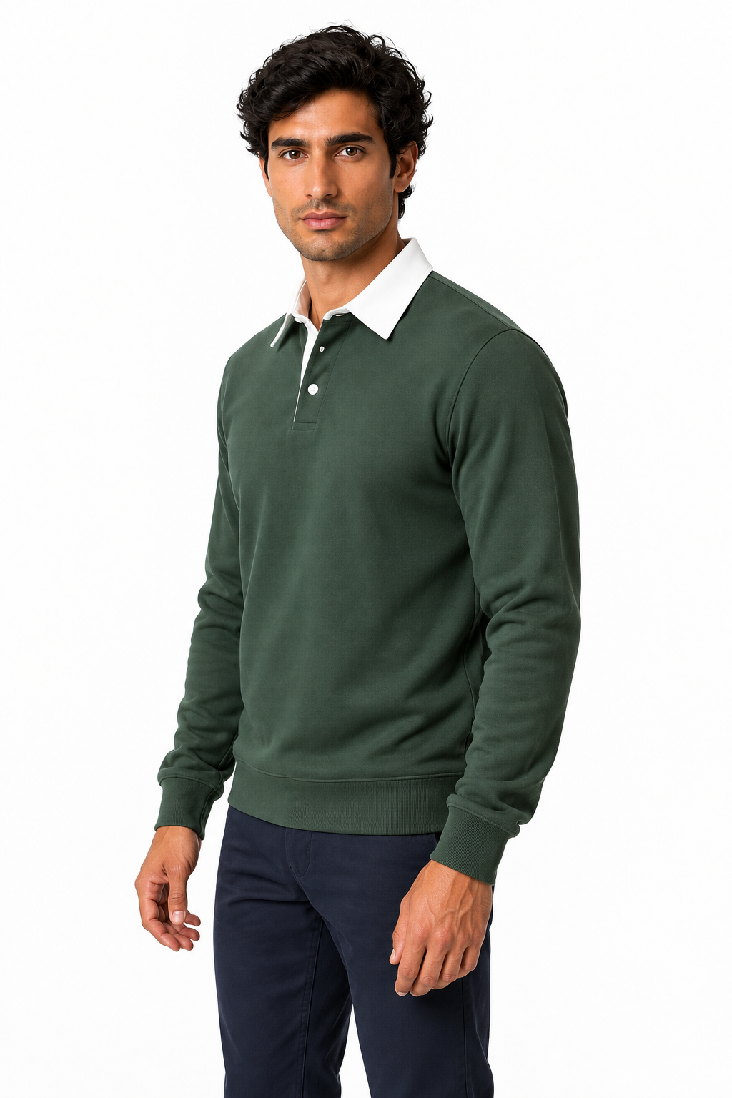 Ventorino Men's Polo Shirt Long Sleeves Versatile Fit | Ventorino in Green — model three-quarter view