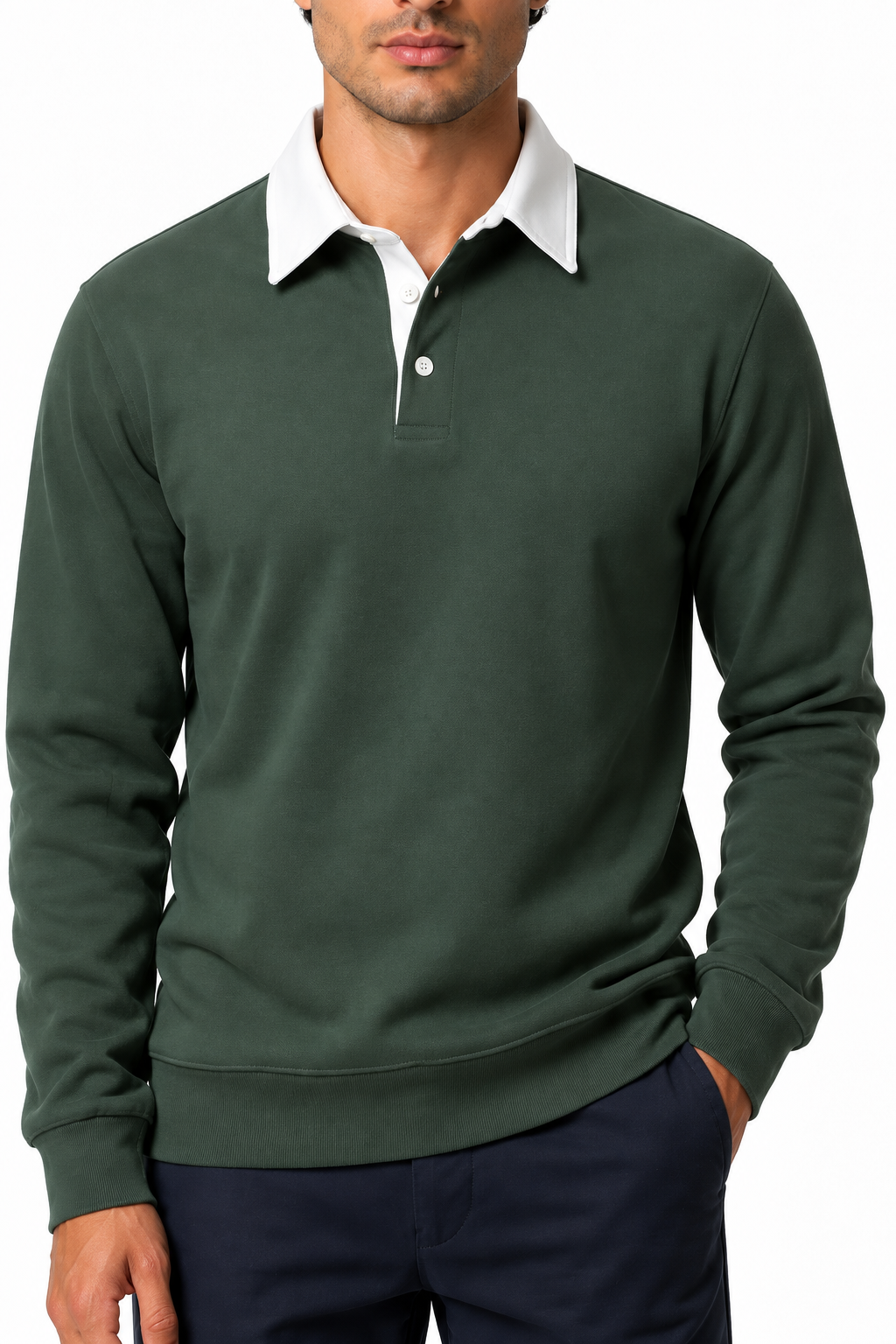 Ventorino Men's Polo Shirt Long Sleeves Versatile Fit | Ventorino in Green — garment and fabric detail