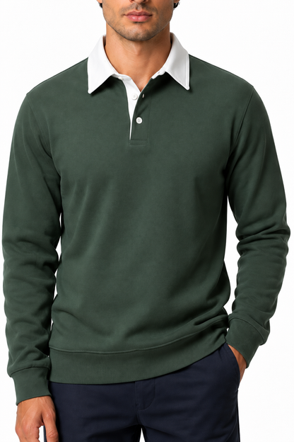 Ventorino Men's Polo Shirt Long Sleeves Versatile Fit | Ventorino in Green — garment and fabric detail