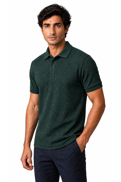 Ventorino ice-silk textured polo in dark green — model view
