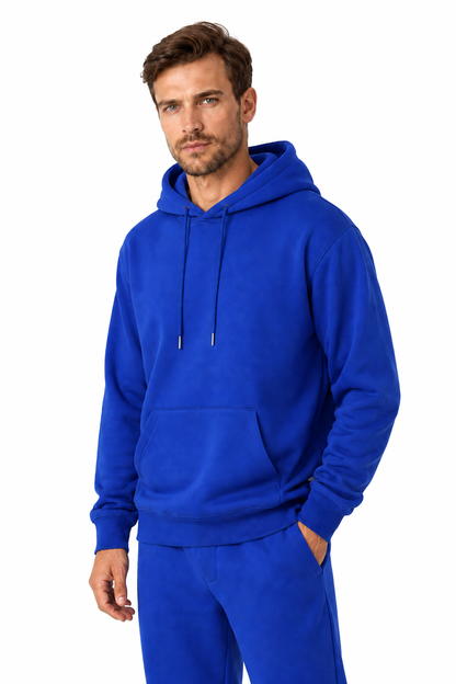 Ventorino solid pullover hoodie in blue — model view