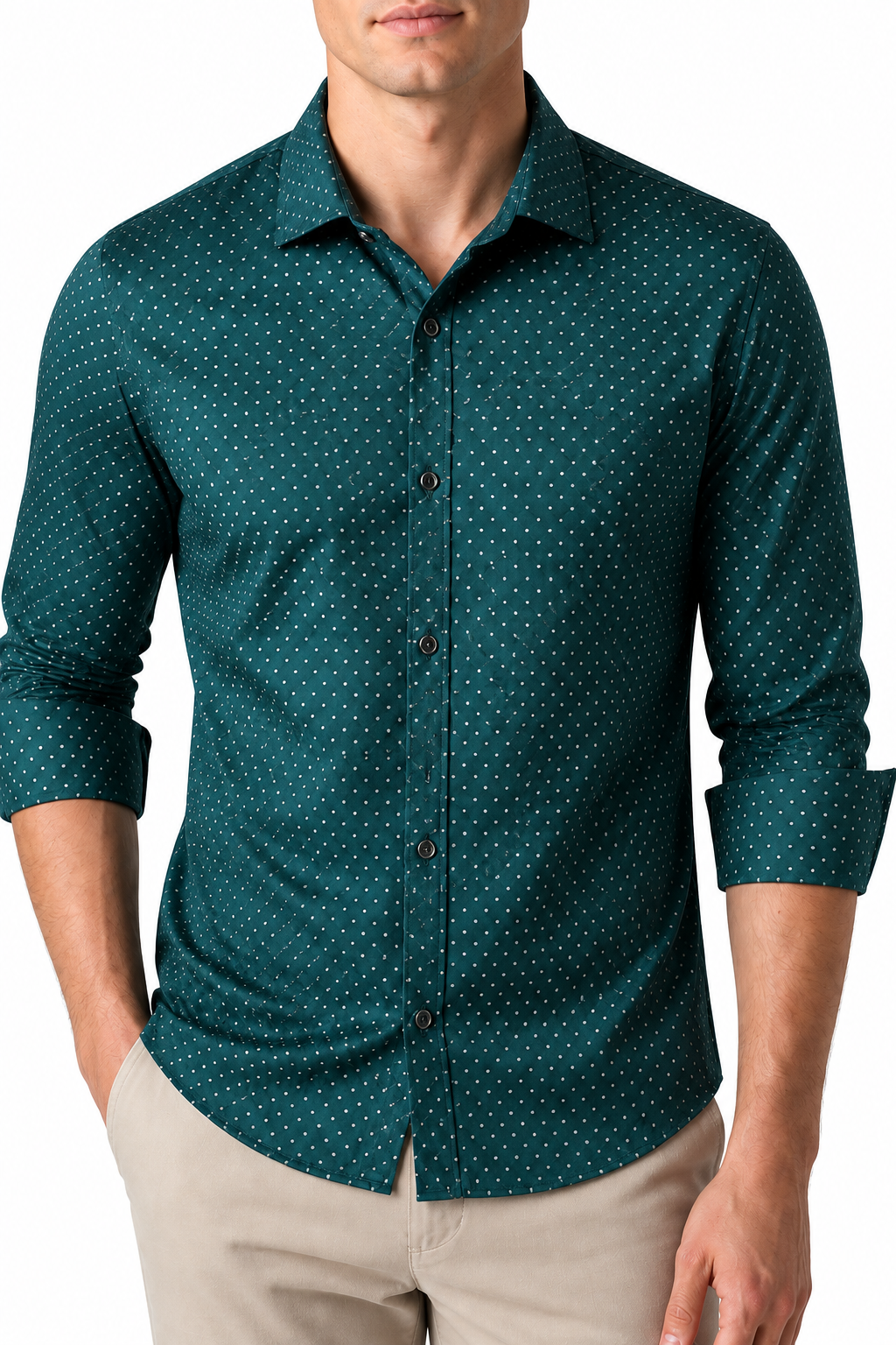 Ventorino Men's Dress Shirt Polka-Dot Pattern Tailored Fit | Ventorino in Green — garment and fabric detail