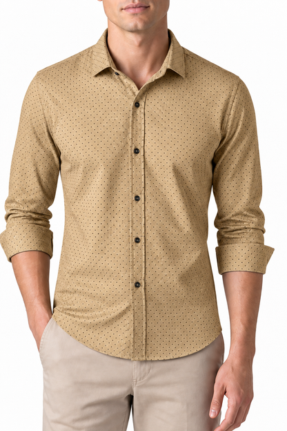 Ventorino Men's Dress Shirt Polka-Dot Pattern Tailored Fit | Ventorino in Khaki — garment and fabric detail