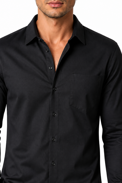 Ventorino Men's Button-Up Shirt Premium Cotton Classic Fit | Ventorino in Black Twill — garment and fabric detail