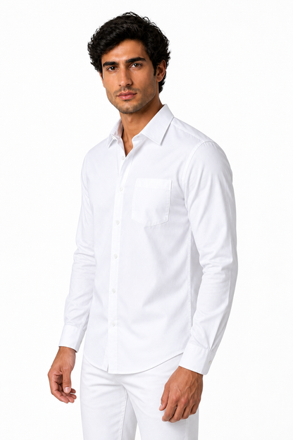 Ventorino Men's Button-Up Shirt Premium Cotton Classic Fit | Ventorino in White Twill — model three-quarter view