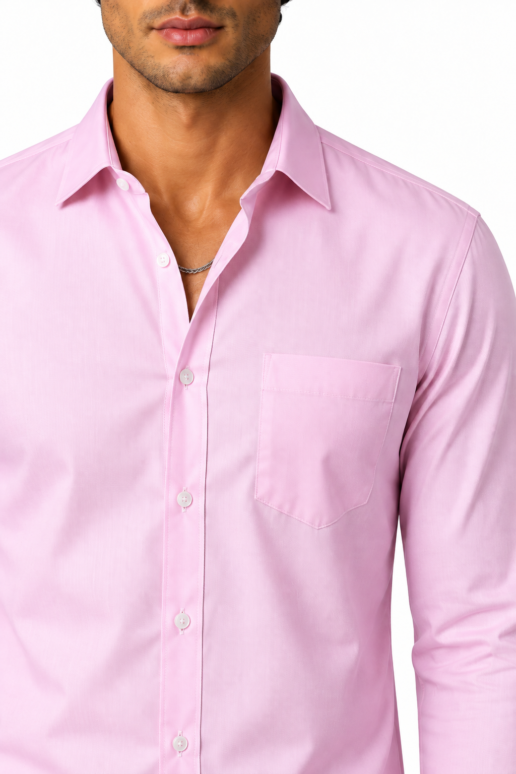 Ventorino Men's Button-Up Shirt Premium Cotton Classic Fit | Ventorino in Pink Twill — garment and fabric detail