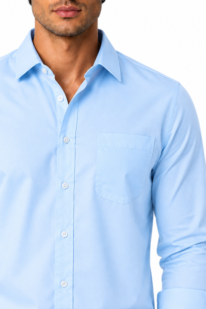 Ventorino Men's Button-Up Shirt Premium Cotton Classic Fit | Ventorino in Blue Twill — garment and fabric detail