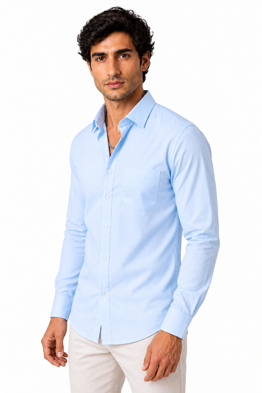 Ventorino Men's Button-Up Shirt Premium Cotton Classic Fit | Ventorino in Light Blue — model three-quarter view