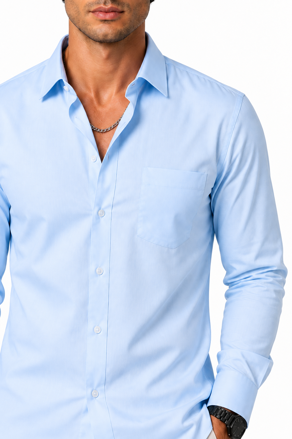 Ventorino Men's Button-Up Shirt Premium Cotton Classic Fit | Ventorino in Light Blue — garment and fabric detail