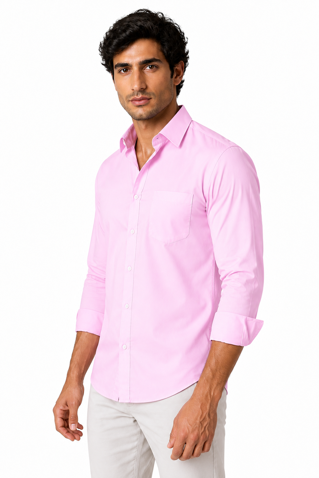 Ventorino Men's Button-Up Shirt Premium Cotton Classic Fit | Ventorino in Light Pink — model three-quarter view